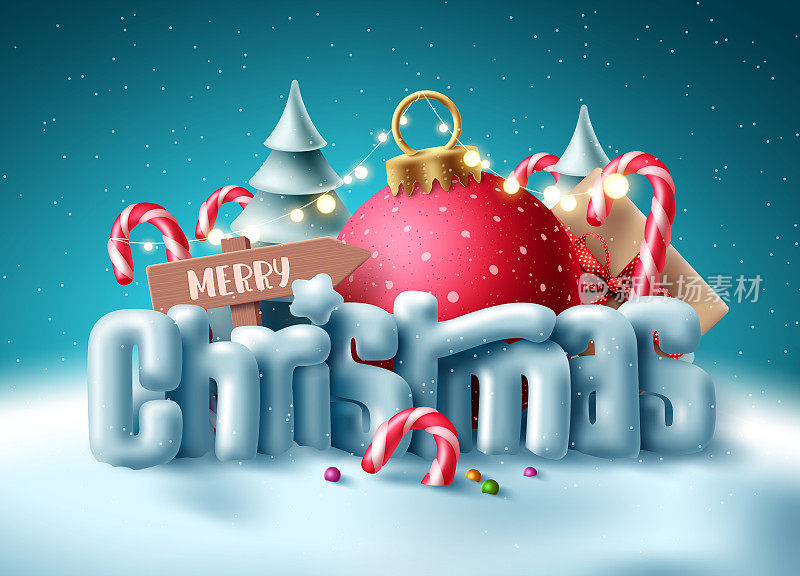 Christmas 3d text vector concept design. Merry christmas greeting typography